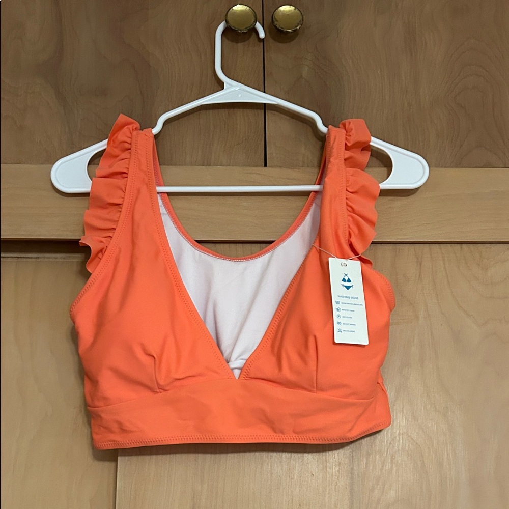 Orange Ruffle Bikini Top